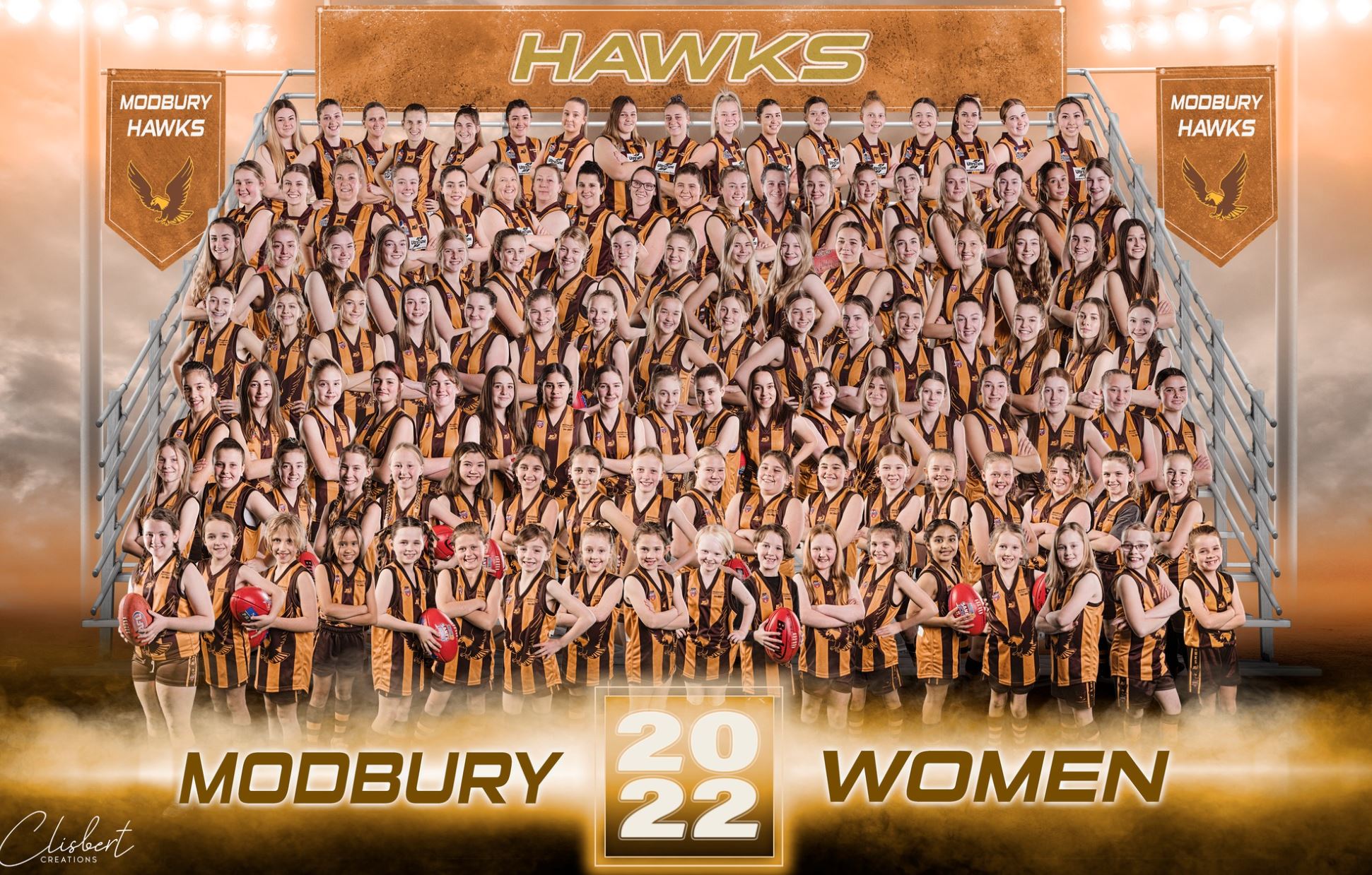 Robyn Ebert's amazing work showing all the females playing football for Modbury in 2022